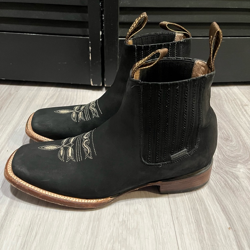 Chaparral  cowboys Rodeo Black Western Boots with Tan Soles‎ - Picture 4 of 9